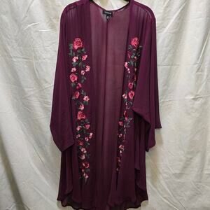 Torrid purple floral embroidered kimono sheer duster robe open front size 1/2